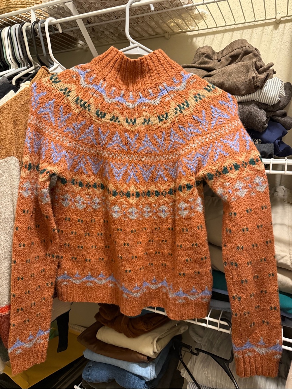 Cozy Orange Patterned Fair Isle Sweater